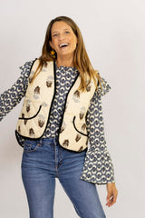 Chaleco sin Mangas Beige/Negro