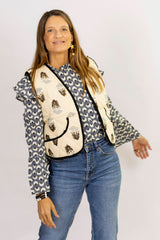 Chaleco sin Mangas Beige/Negro