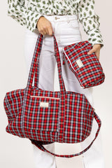 Neceser estampado cuadros rojo XL