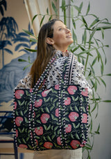 Bolso Tote Bag flor negro