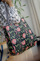 Bolso Tote Bag flor negro