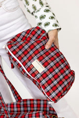 Neceser estampado cuadros rojo XL