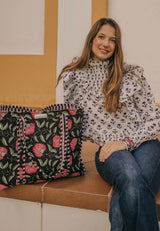 Bolso Tote Bag flor negro