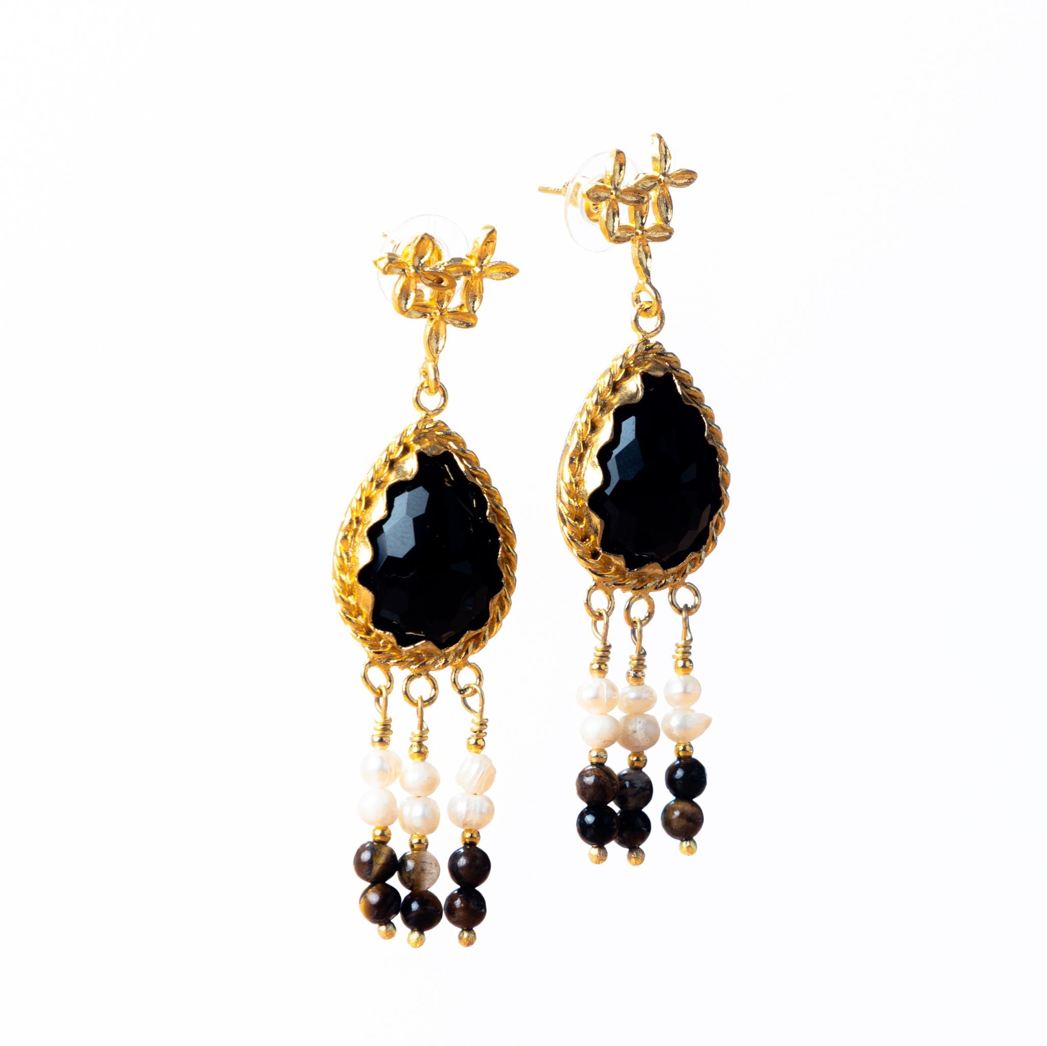 Pendientes Plata 925 Chapado Oro Rosa Con Diamante Negro Redondo 10.9mm - NKlaus