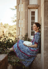 Vestido volantes cuadros granate