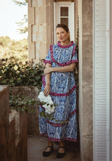 Vestido volantes cuadros granate