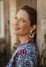 Vestido volantes cuadros granate