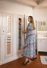 Vestido volantes cuadros granate