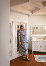 Vestido volantes cuadros granate