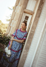 Vestido volantes cuadros granate