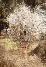 Vestido volantes cuadros azul