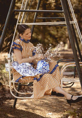 Vestido volantes cuadros azul