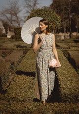 Vestido sin mangas flores verdes