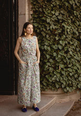 Vestido sin mangas flores verdes