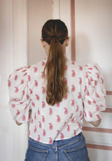 Camisa manga abullonada plumas rosa