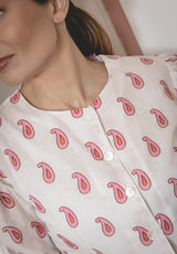 Camisa manga abullonada plumas rosa