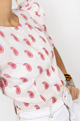 Camisa manga abullonada plumas rosa