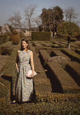 Vestido sin mangas flores verdes