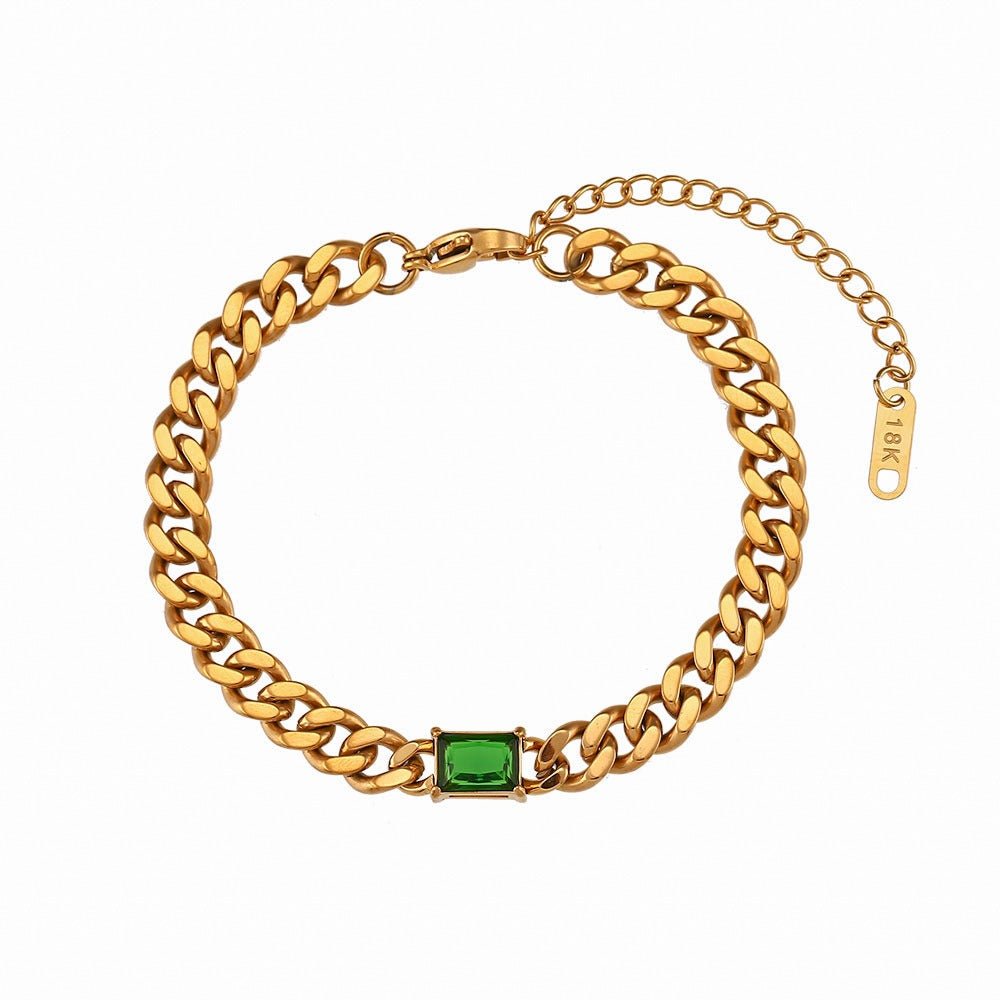 Pulsera Dorada Namana Con Circonita Verde Talla Baguette - Ajustable - Regalo Mujer