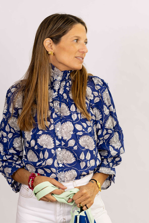 Camisa flores azul