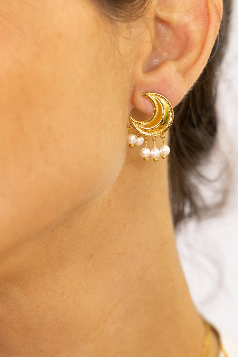 Pendientes luna perlada