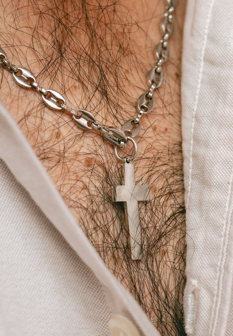 Colgante cruz cadena gorda plata