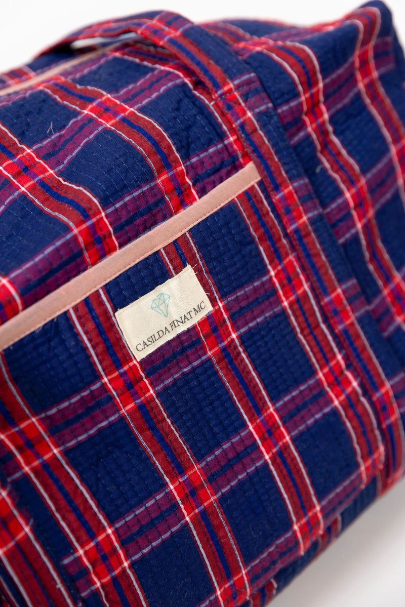 Bolsa viaje cuadros azul/rojo