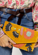 Bolso estampado terciopelo mostaza