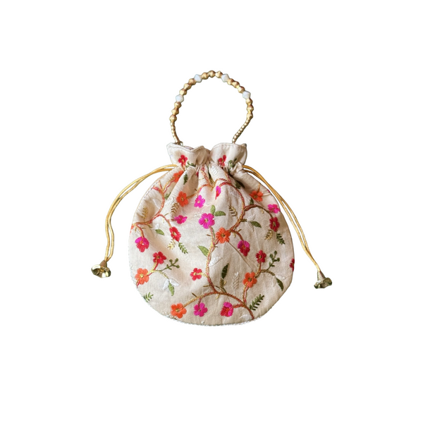 Bolso Potli Flores crema