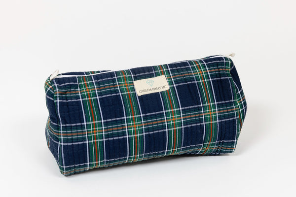 Neceser estampado cuadros verde/azul XL