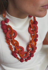 Collar rafía círculos coral