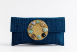 Bolso yute círculo piedras azul