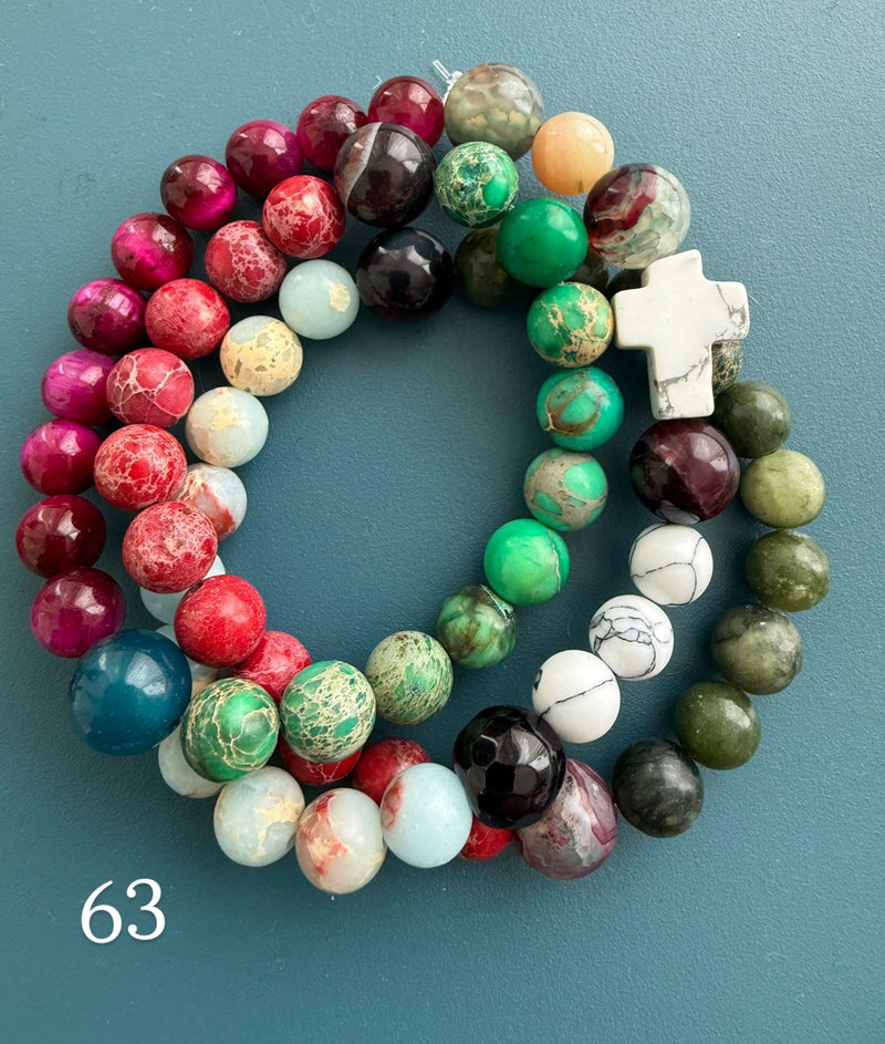 Rosario Collar 3 Vueltas Piedras Naturales hecho a mano