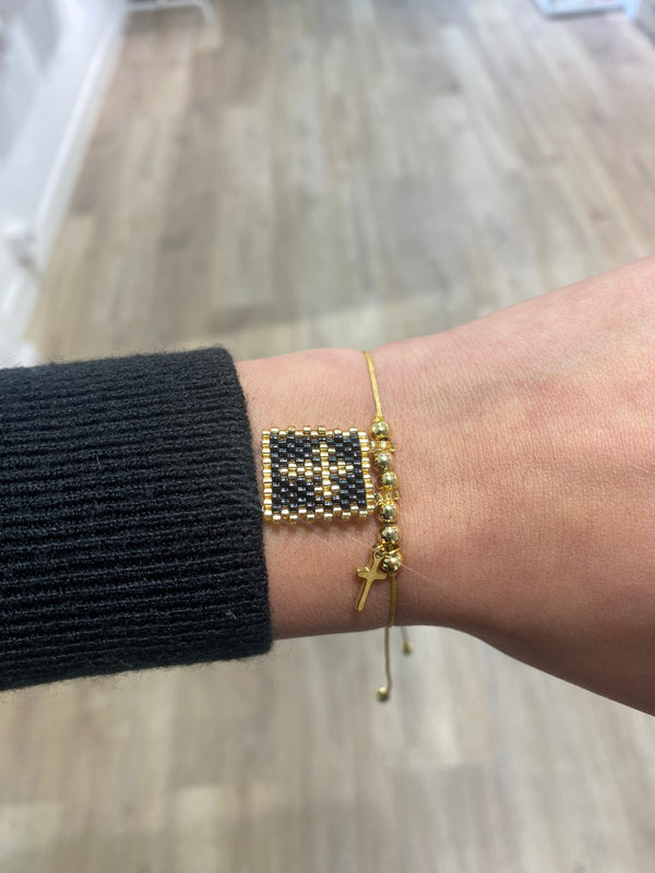 Pulsera Dos Cruces Negra