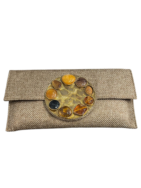 Bolso yute círculo piedras Beige