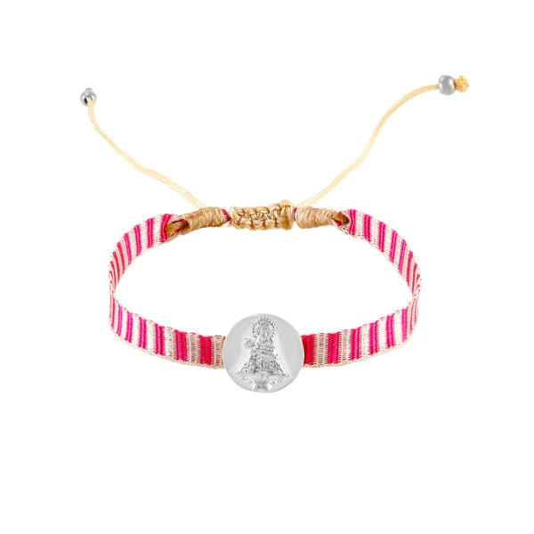 Pulsera Medalla Virgen de Covadonga Rosa Plata