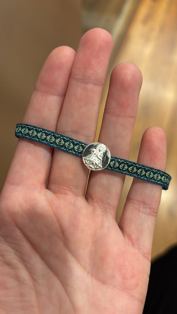 Pulsera Medalla Virgen de Covadonga plata verde