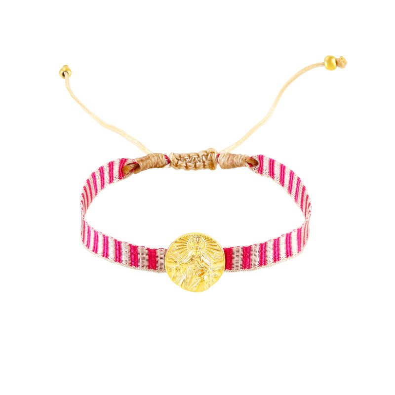 Pulsera Medalla Virgen del Carmen Rosa