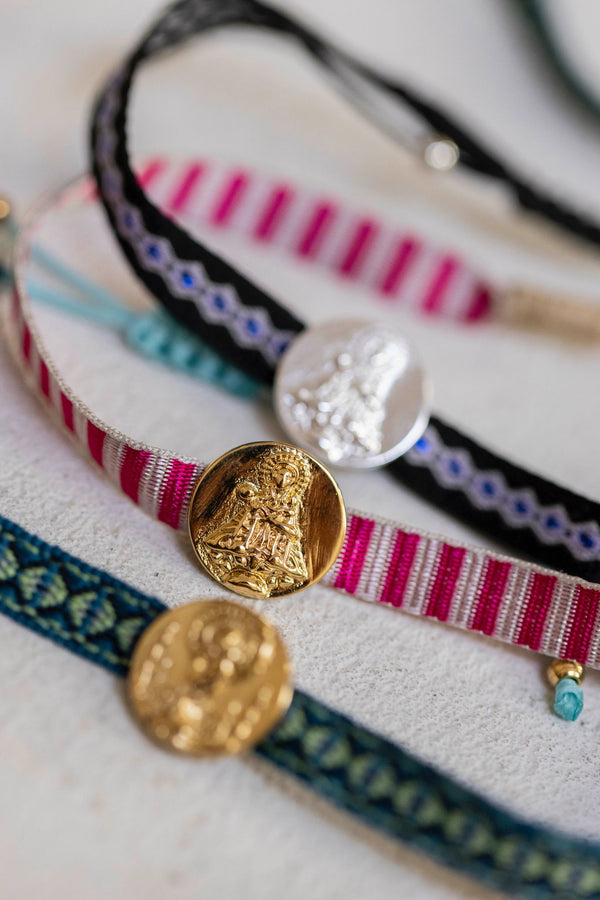 Pulsera Medalla Virgen de Covadonga plata verde