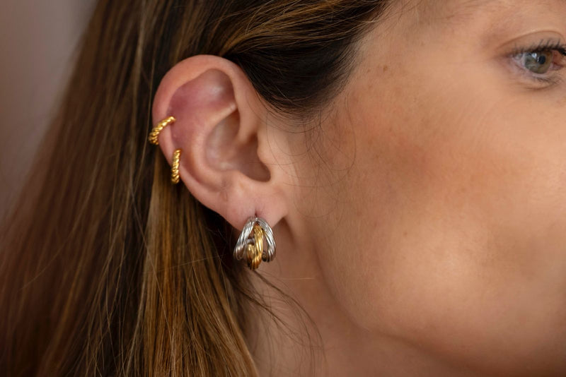 Aros triple gruesos oro/plata