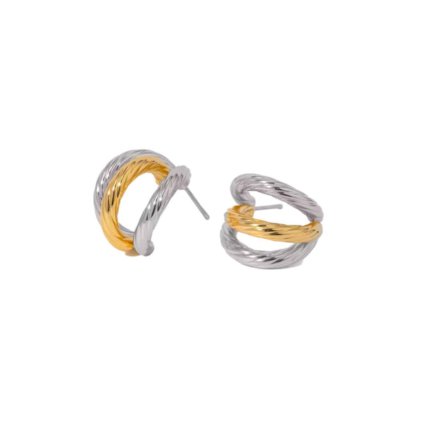 Aros triple gruesos oro/plata