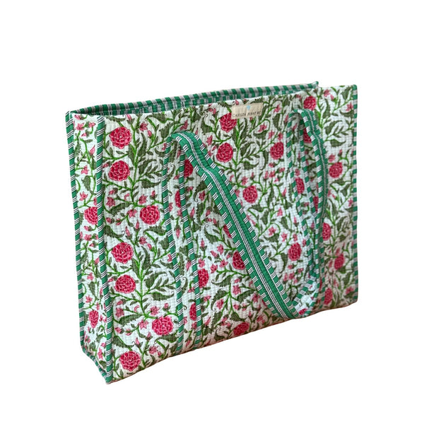 Bolso Tote Bag flor verde/rosa
