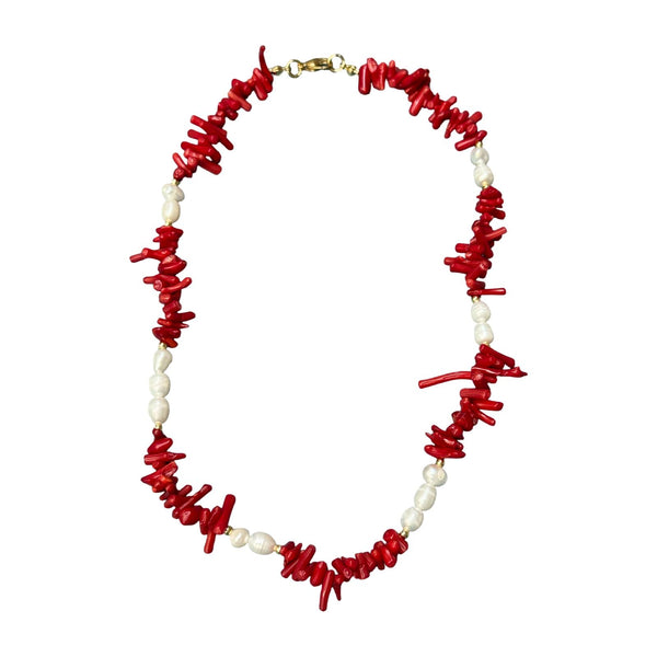 Collar coral tres perlas