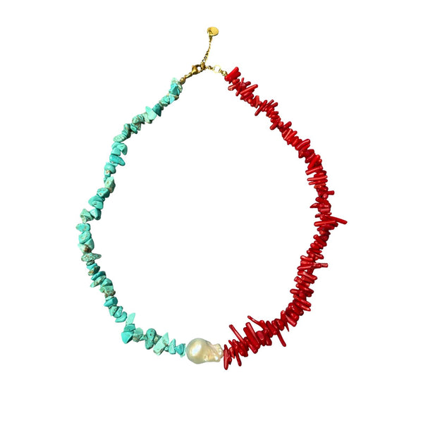 Collar coral mitad turquesa