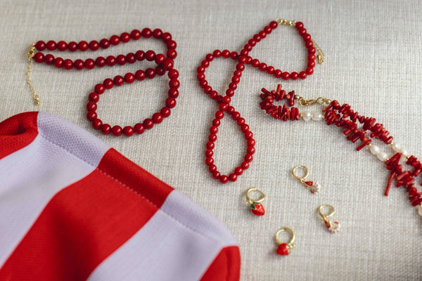 Collar coral tres perlas