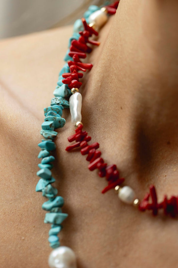 Collar coral mitad turquesa