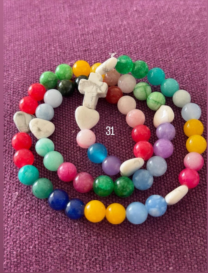 Rosario Collar 3 Vueltas Piedras Naturales hecho a mano