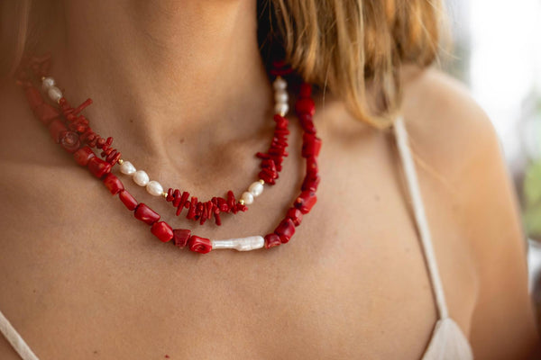 Collar coral grueso rojo