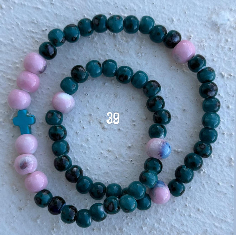 Pulsera Rosario Cerámica 2 vueltas hecho a mano