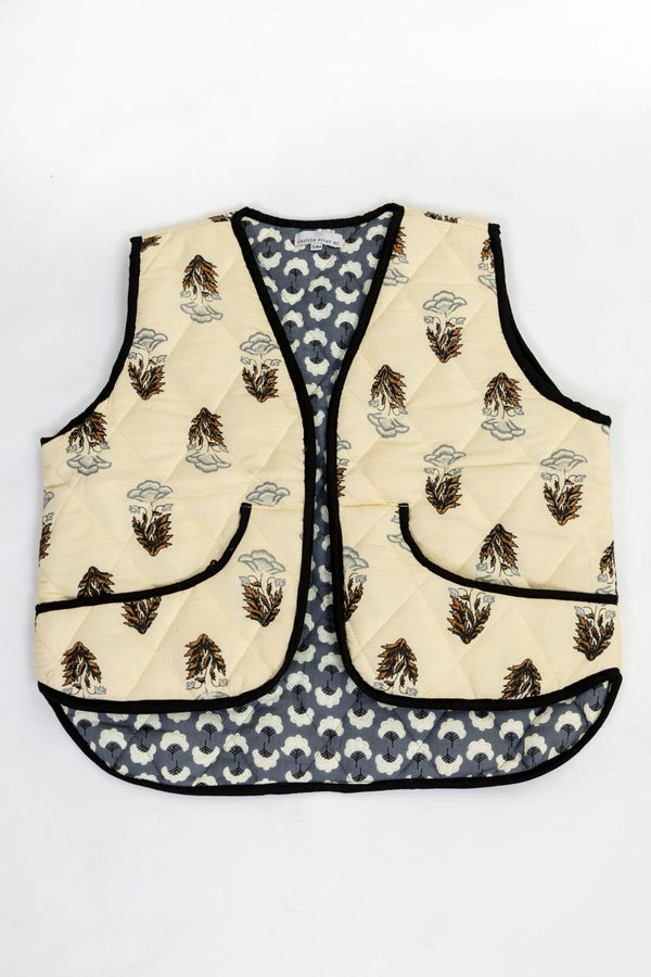 Chaleco sin Mangas Beige/Negro